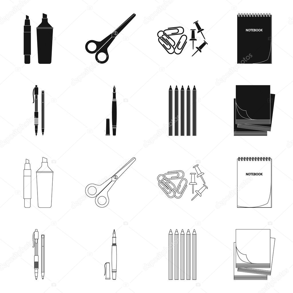 Isolated object of office and supply sign. Set of office and school vector icon for stock.