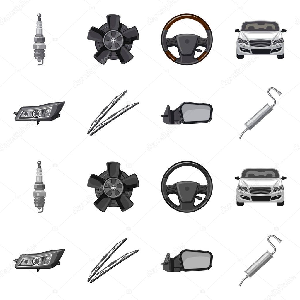 Vector illustration of auto and part symbol. Collection of auto and car stock symbol for web.