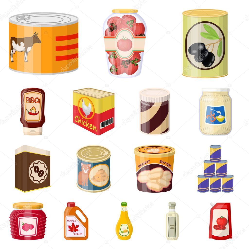 Isolated object of can and food logo. Collection of can and package vector icon for stock.