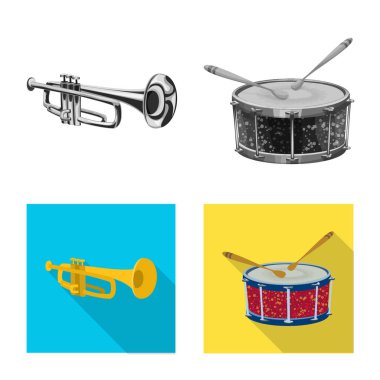 Müzik illüstrasyon vektör ve işareti ayarlamak. Hisse senedi için müzik ve araç vektör simge kümesi.