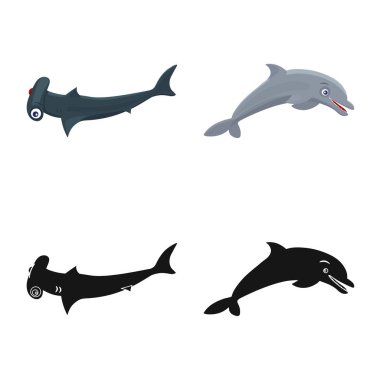 Deniz ve hayvan logo vektör tasarımı. Deniz ve deniz hisse senedi vektör çizim koleksiyonu.