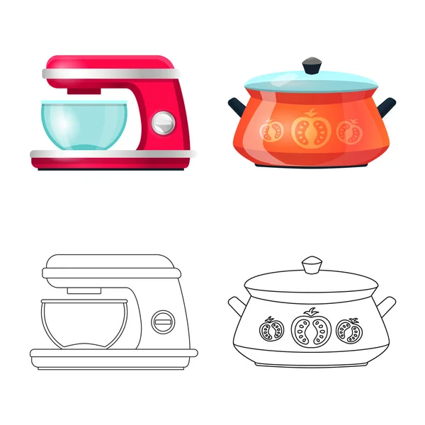 Isolé objet de cuisine et cuisinier symbole. Ensemble de symbole de stock de cuisine et d'appareil pour le web . — Image vectorielle