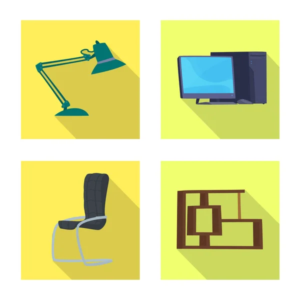 Diseño vectorial de muebles y símbolo de trabajo. Conjunto de muebles y el hogar símbolo de stock para la web . — Vector de stock
