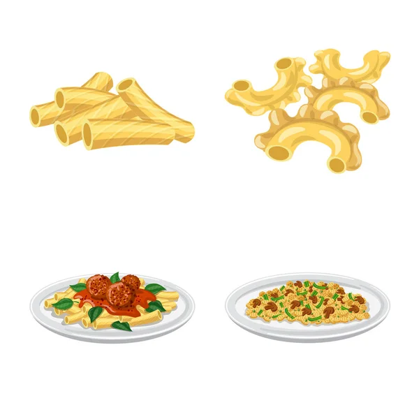 Diseño vectorial de pasta y signo de carbohidratos. Set de pasta y macarrones vector icono para stock . — Archivo Imágenes Vectoriales