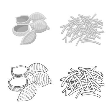 Makarna ve karbonhidrat logosu yalıtılmış nesne. Hisse senedi için makarna makarna ve vektör simge kümesi.