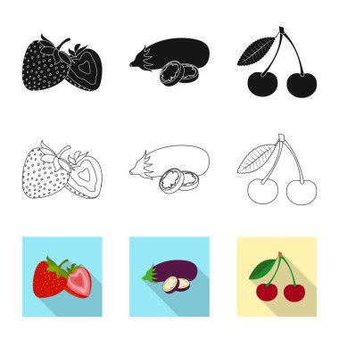 İzole işareti sebze ve meyve nesne. Sebze ve vejeteryan hisse senedi vektör çizim topluluğu.