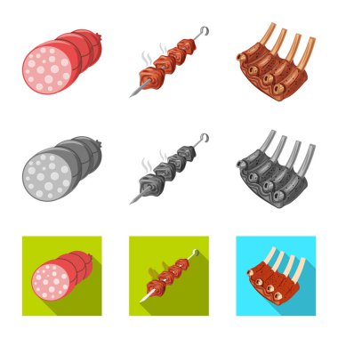 Eti ve jambon logo vektör Illustration. Et ve hisse senedi için pişirme vektör simgesi ayarla.