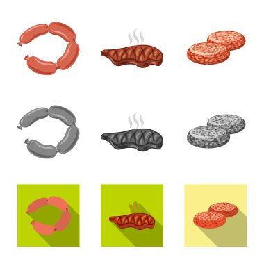 Vektör çizimi işareti eti ve jambon. Et ve hisse senedi simgesi web için pişirme.