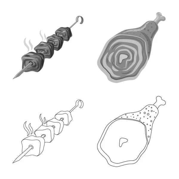 Illustrazione vettoriale del simbolo di carne e prosciutto. Set di illustrazione vettoriale carne e brodo di cottura . — Vettoriale Stock