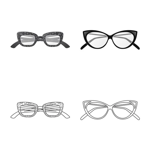 Illustrazione vettoriale degli occhiali e del segno del telaio. Set di bicchieri e accessori stock symbol per web . — Vettoriale Stock