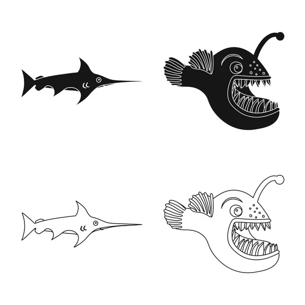 海や動物のシンボルの孤立したオブジェクト。Web の海と海洋のストック シンボルのコレクション. — ストックベクタ