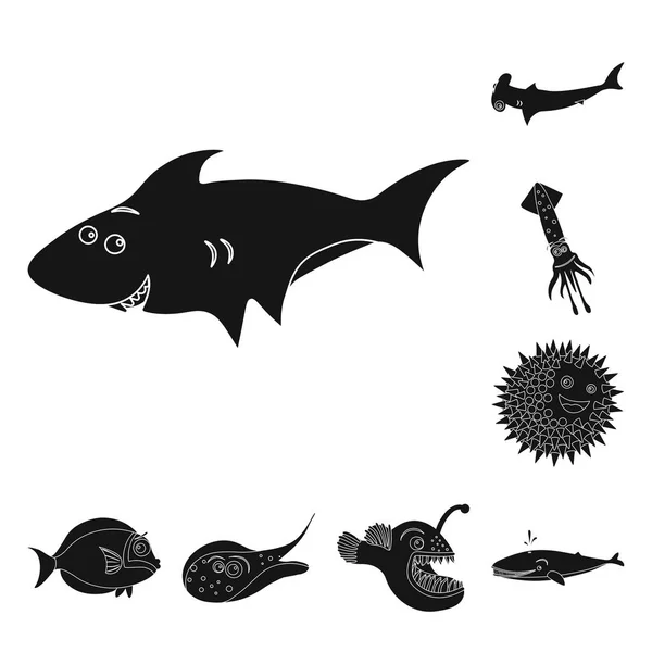 วัตถุแยกของทะเลและสัญลักษณ์สัตว์ ชุดของไอคอนเวกเตอร์ทางทะเลและทางทะเลสําหรับสต็อก . — ภาพเวกเตอร์สต็อก