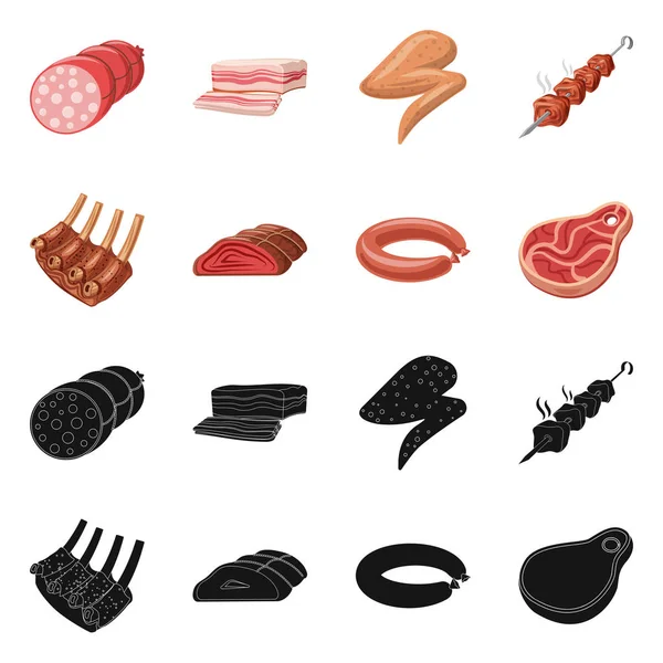 肉やハムのアイコンのベクター デザイン。肉と web の銘柄記号を料理のセット. — ストックベクタ
