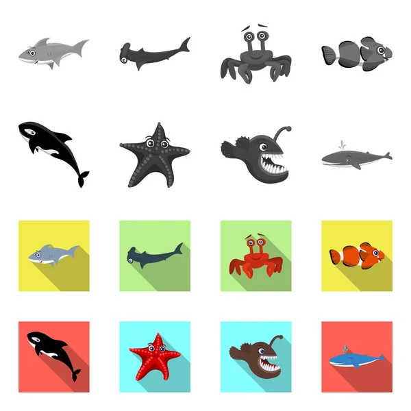 Vektorillustration von Meeres- und Tierzeichen. Set von Meeres- und Meereslagersymbolen für Web. — Stockvektor