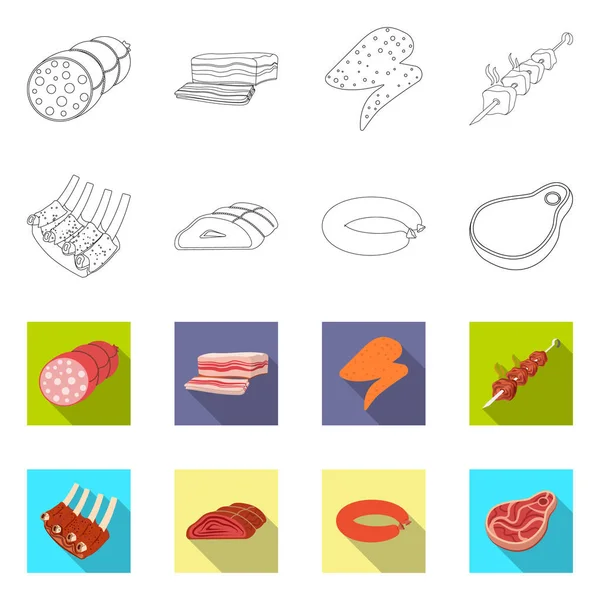 Vektor-Illustration von Fleisch und Schinken-Symbol. Sammlung von Fleisch und Kochutensilien für das Web. — Stockvektor