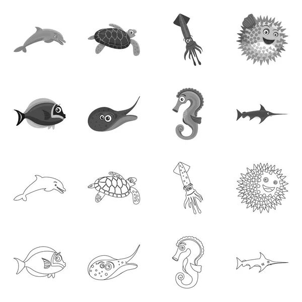 Diseño vectorial del logotipo marino y animal. Conjunto de mar y vector marino icono para stock . — Vector de stock