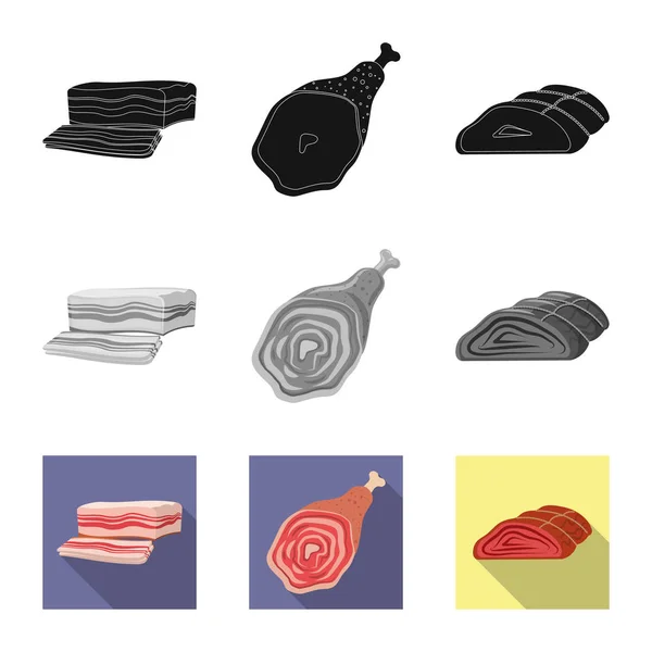 Objet isolé du logo viande et jambon. Ensemble de symbole de bouillon de viande et de cuisson pour toile . — Image vectorielle