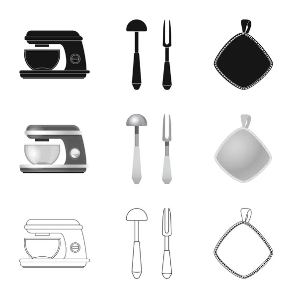 Vektor-Illustration von Küche und Koch-Symbol. Sammlung von Bestandssymbolen für Küche und Geräte für das Web. — Stockvektor