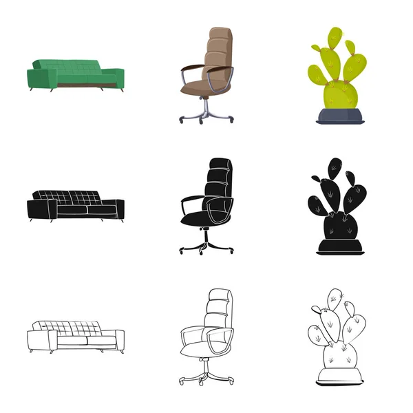 Vektoros illusztráció bútorok és munka ikonra. Bútor és otthoni vektor ikon készletek gyűjteménye. — Stock Vector