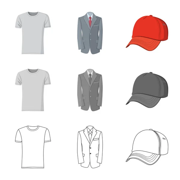 Vektor design av mannen och kläder tecken. Uppsättning av mannen och bära aktiesymbol för webben. — Stock vektor