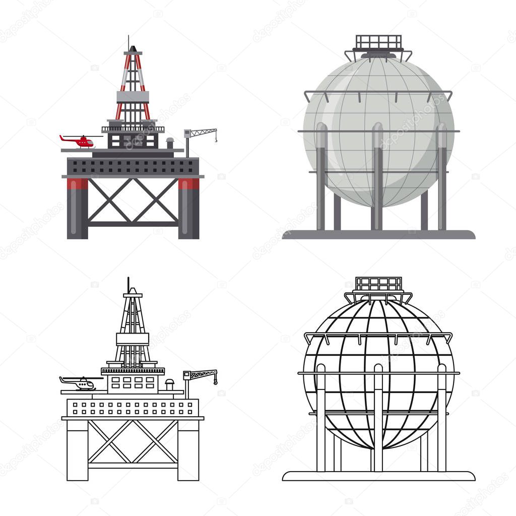 Vector illustration of oil and gas icon. Set of oil and petrol stock vector illustration.