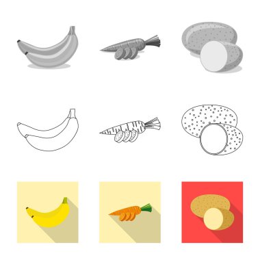 Sebze ve meyve simge vektör tasarımı. Hisse senedi için sebze ve vejeteryan vektör simge kümesi.