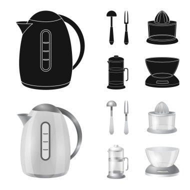 Mutfak ve yemek simge vektör tasarımı. Mutfak ve cihaz hisse senedi vektör çizim topluluğu.