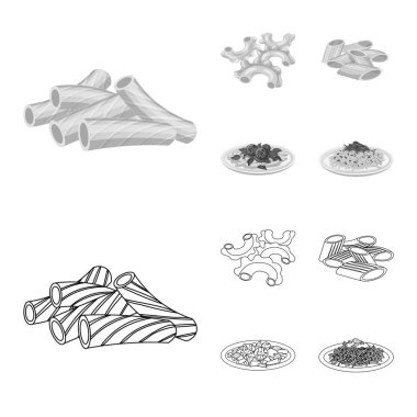 Makarna ve karbonhidrat simgesi yalıtılmış nesne. Makarna ve makarna hisse senedi vektör çizim topluluğu.