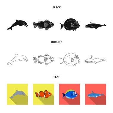 Deniz ve hayvan sembolü vektör Illustration. Deniz ve hisse senedi için deniz vektör simge kümesi.