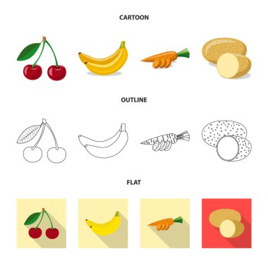 Sebze ve meyve işareti vektör Illustration. Web için sebze ve vejeteryan hisse senedi simgesi kümesi.