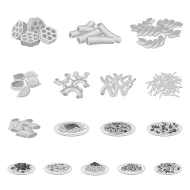 Makarna ve karbonhidrat simge vektör tasarımı. Hisse senedi için makarna makarna ve vektör simge kümesi.