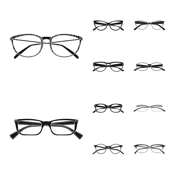 Ilustração vetorial de óculos e símbolo de armação. Coleção de óculos e ícone de vetor acessório para estoque . — Vetor de Stock