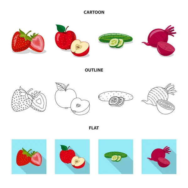 Vector design zöldség- és gyümölcs-logó. A zöldség- és vegetáriánus tőzsdei szimbólum a web beállítása. — Stock Vector