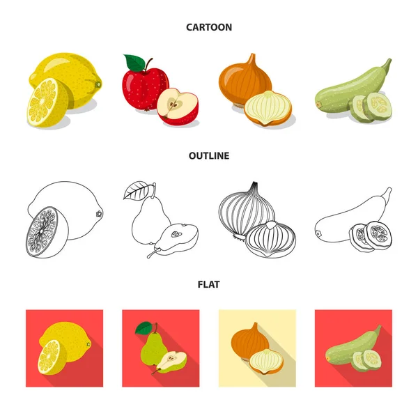 야채와 과일 로그인의 고립 된 개체입니다. 야채와 채식 주식 기호 웹의 컬렉션. — 스톡 벡터
