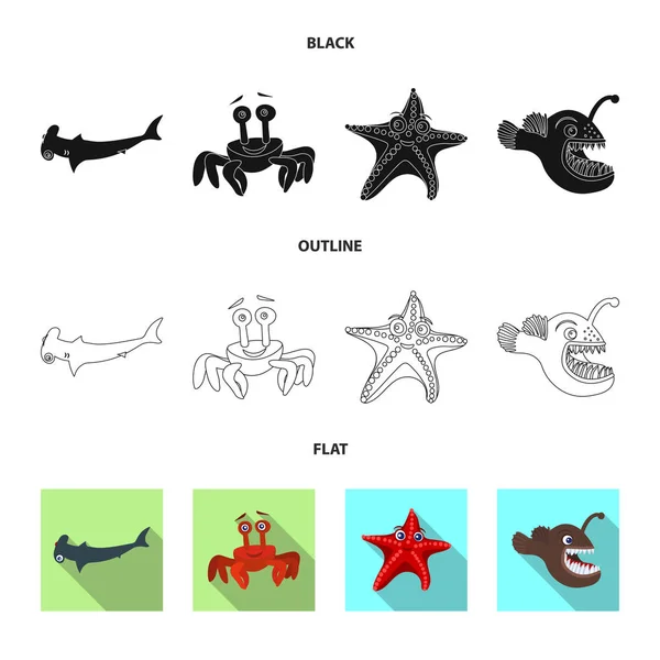 Векторний дизайн морської і тваринної ікони. Набір морських і морських запасів Векторні ілюстрації . — стоковий вектор