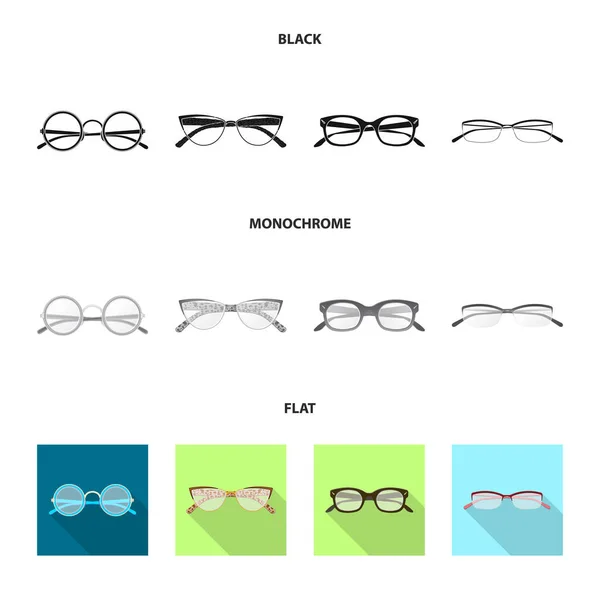 Vector illustration of glasses and frame icon. Collection of glasses and accessory stock symbol for web. — Stock Vector