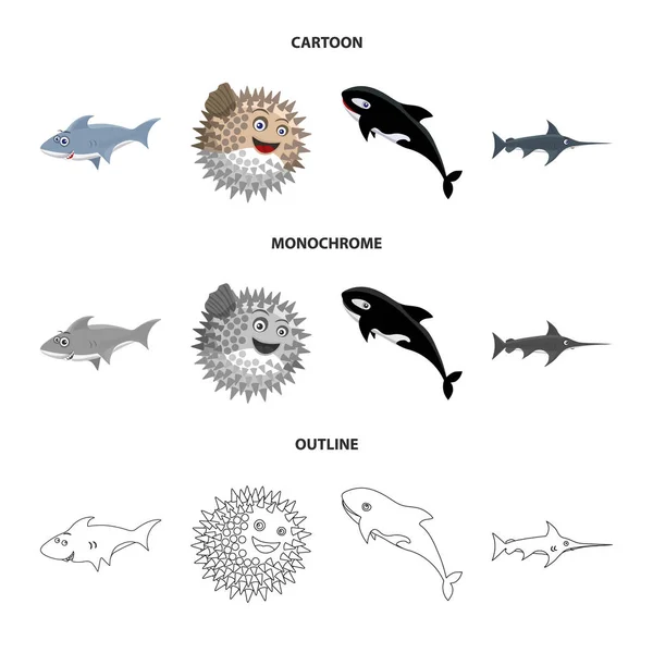 海と動物アイコンのベクター イラストです。Web の海と海洋のストック シンボルのコレクション. — ストックベクタ