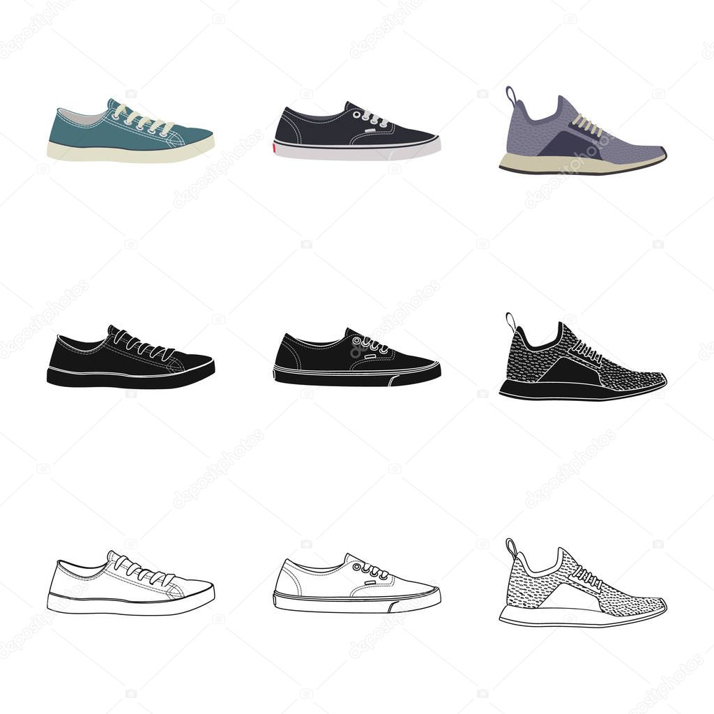 Isolated object of shoe and footwear sign. Set of shoe and foot vector icon for stock.