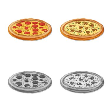 Pizza ve gıda işareti vektör tasarımı. Pizza topluluğu ve hisse senedi için İtalya vektör simgesi.