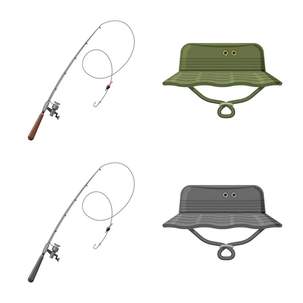 Objeto aislado de pescado y símbolo de la pesca. Colección de peces y equipo vector de stock ilustración . — Vector de stock