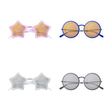 Gözlük ve güneş gözlüğü logo vektör tasarımı. Gözlük ve web için aksesuar hisse senedi simgesi.