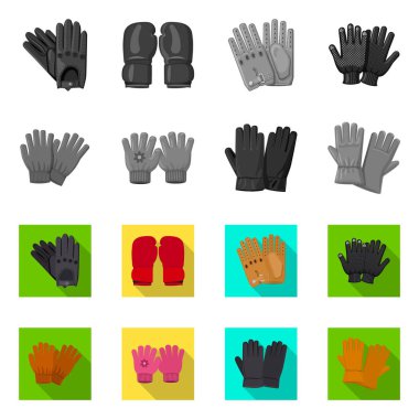 Bir eldiven ve kış işaret illüstrasyon vektör. Web için eldiven ve ekipman hisse senedi simgesi kümesi.