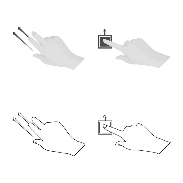Projeto vetorial de tela sensível ao toque e sinal de mão. Conjunto de tela sensível ao toque e ilustração vetorial de estoque de toque . —  Vetores de Stock
