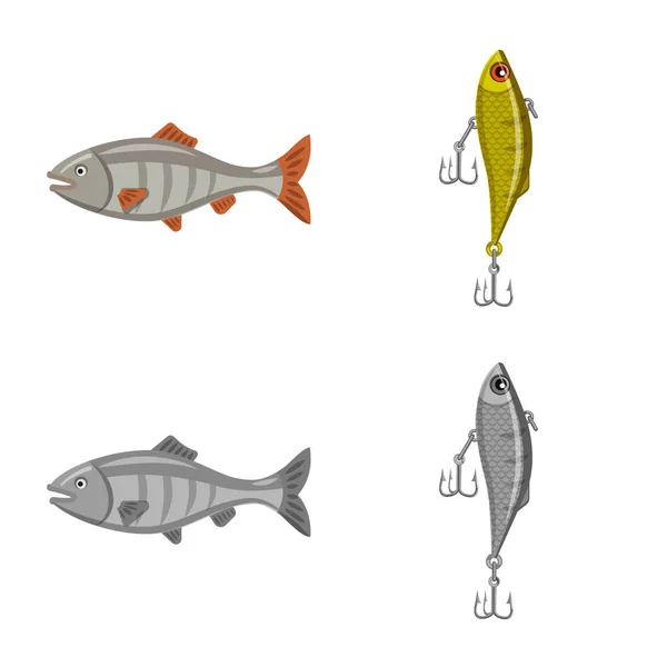 Conception vectorielle du poisson et icône de la pêche. Illustration vectorielle du stock de poissons et d'équipements . — Image vectorielle