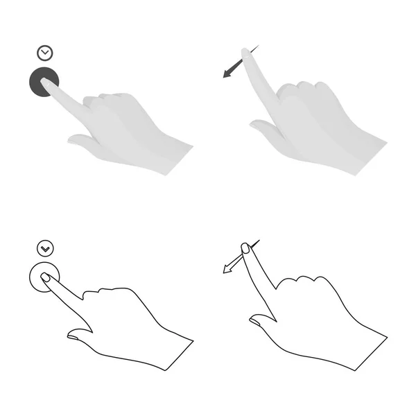 Vektor-Illustration von Touchscreen und Hand-Symbol. Sammlung von Touchscreen und Touchvektorsymbol für Aktien. — Stockvektor