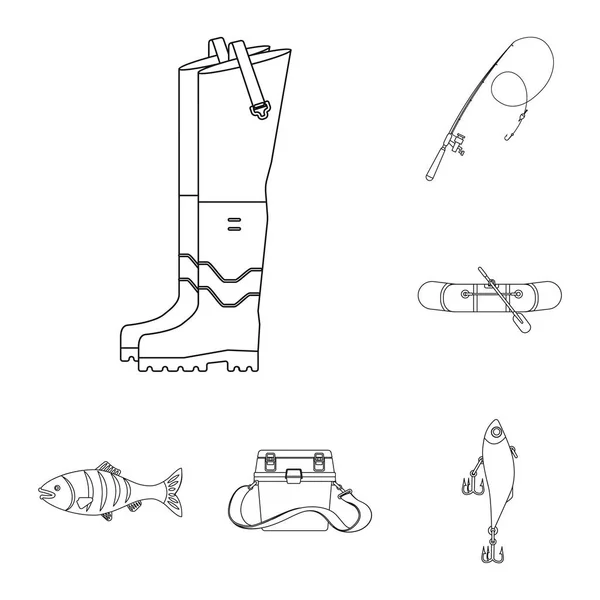 Vektorillustration des Fisches und des Angelsymbols. Set von Fisch und Ausrüstung Vektor Illustration. — Stockvektor