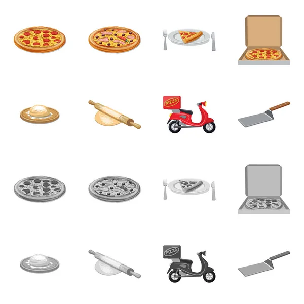 Design vettoriale di pizza e logo alimentare. Set di pizza e illustrazione vettoriale stock italia . — Vettoriale Stock