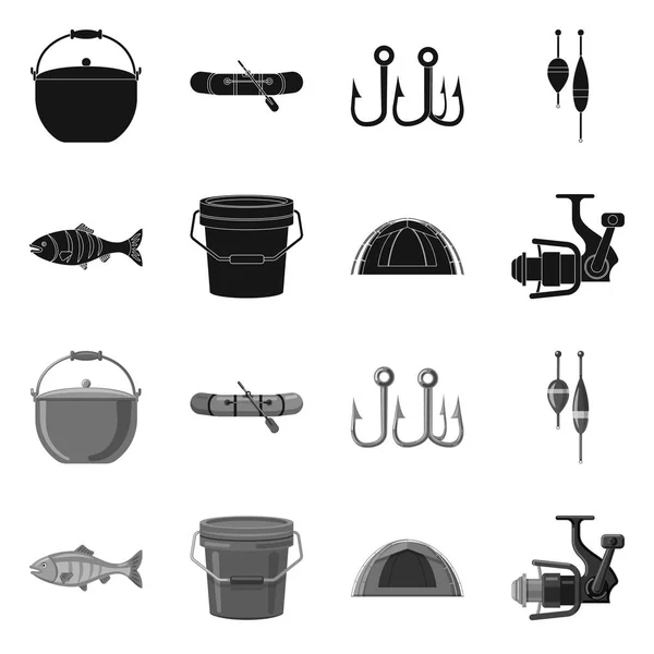 Illustration vectorielle du poisson et logo de la pêche. Ensemble de stock de poisson et d'équipement symbole pour la toile . — Image vectorielle