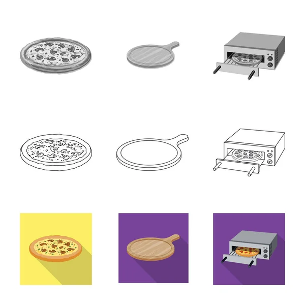 Isolerade objekt av pizza och mat tecken. Samling av pizza och Italien vektor ikon för lager. — Stock vektor