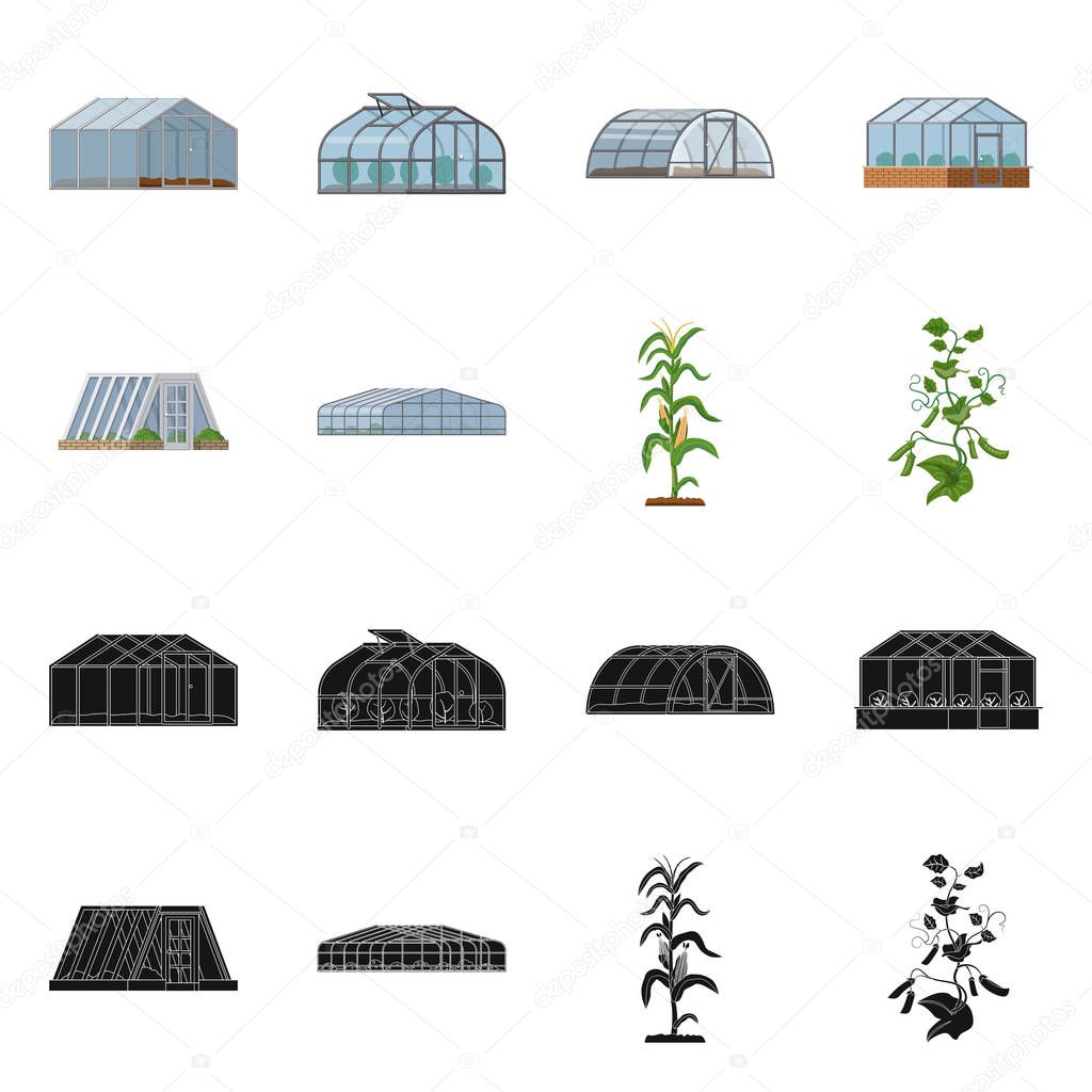 Vector illustration of greenhouse and plant symbol. Collection of greenhouse and garden vector icon for stock.